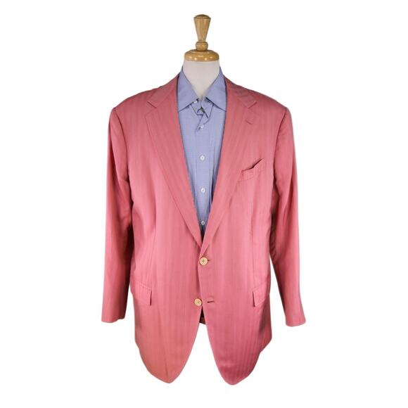 Pecora Ginza Bespoke Handmade Pink Herringbone Cotton-Silk Blazer 46R